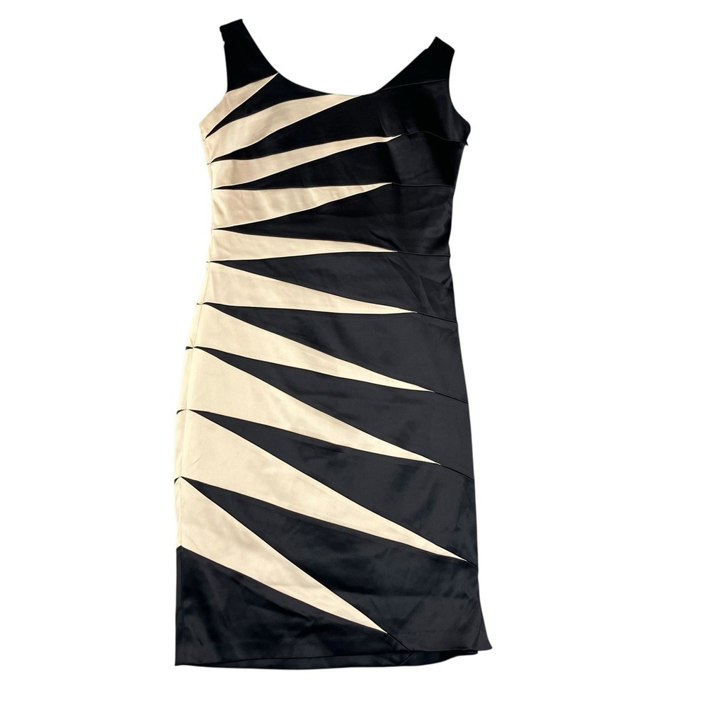 Signature by Sangria Black Beige Sleeveless Dress Womens 10 Classic Office Party